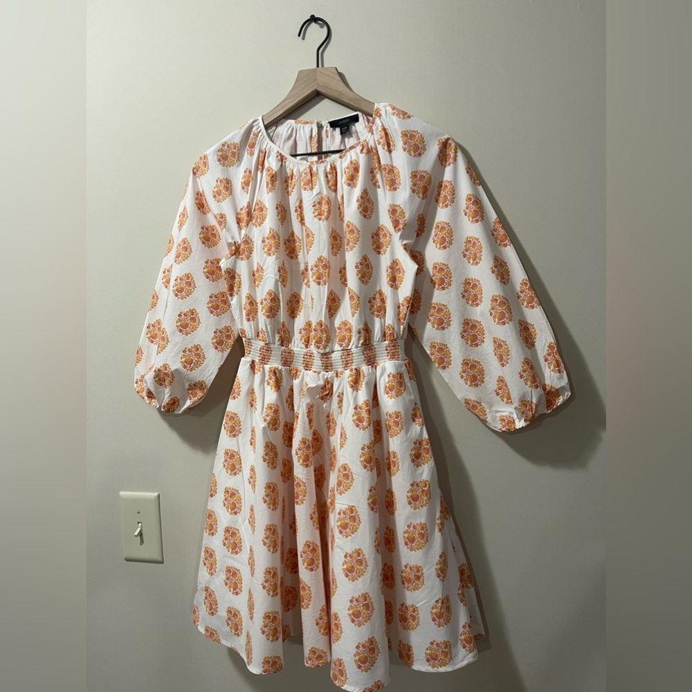 J. Crew White Orange Raspberry Pink Floral Pleated Fit & Flare Dress Size XXS - Picture 5 of 9